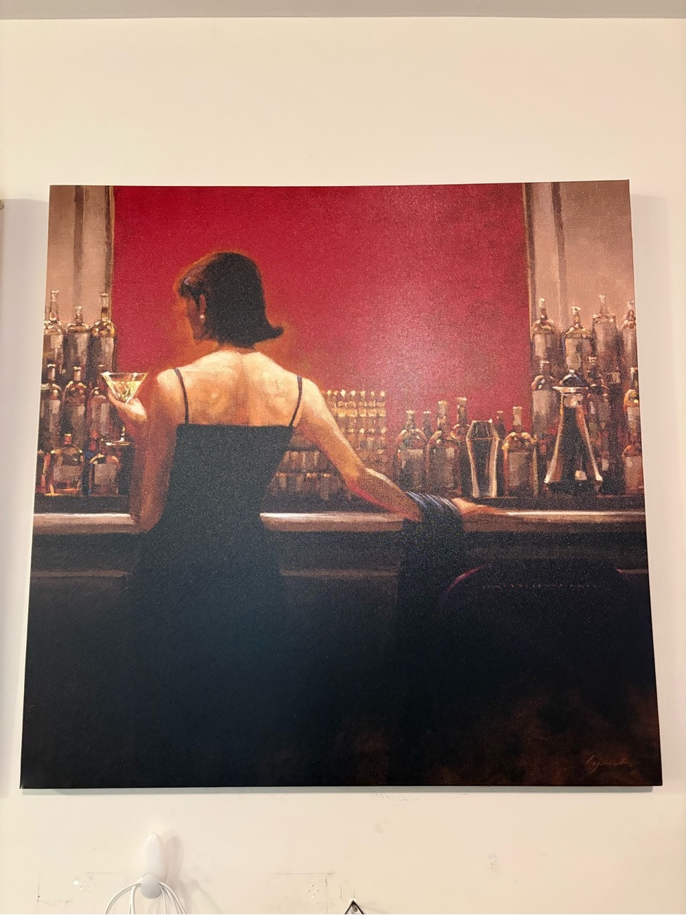 Vintage Bar Scene Canvas Wall Art - Red and Black - Picture 3 of 3